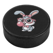Cute Bunny with Glasses Blowing Bubble Gum Eishockey Puck (3/4)