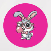 Cute Bunny with Glasses Blowing Bubble Gum Etiketten (Design 1)