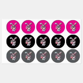 Cute Bunny with Glasses Blowing Bubble Gum Etiketten