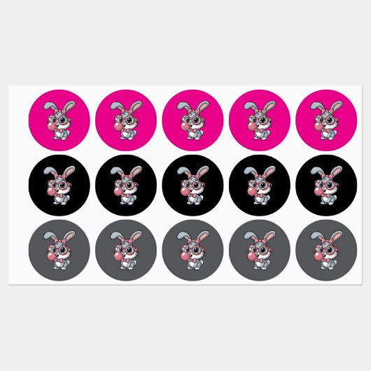 Cute Bunny with Glasses Blowing Bubble Gum Etiketten (Blatt)