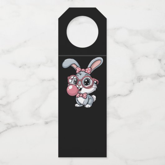 Cute Bunny with Glasses Blowing Bubble Gum Flaschenanhänger (Vorderseite)