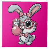 Cute Bunny with Glasses Blowing Bubble Gum Fliese (Vorderseite)