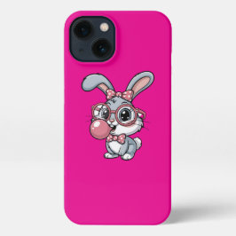 Cute Bunny with Glasses Blowing Bubble Gum iPhone 13 Hülle