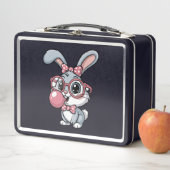Cute Bunny with Glasses Blowing Bubble Gum Metall Brotdose (Beispiel)