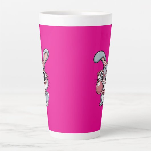Cute Bunny with Glasses Blowing Bubble Gum Milchtasse (Vorderseite)
