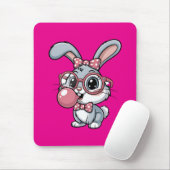 Cute Bunny with Glasses Blowing Bubble Gum Mousepad (Mit Mouse)