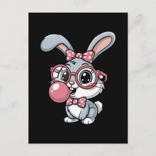 Cute Bunny with Glasses Blowing Bubble Gum Postkarte (Vorderseite)