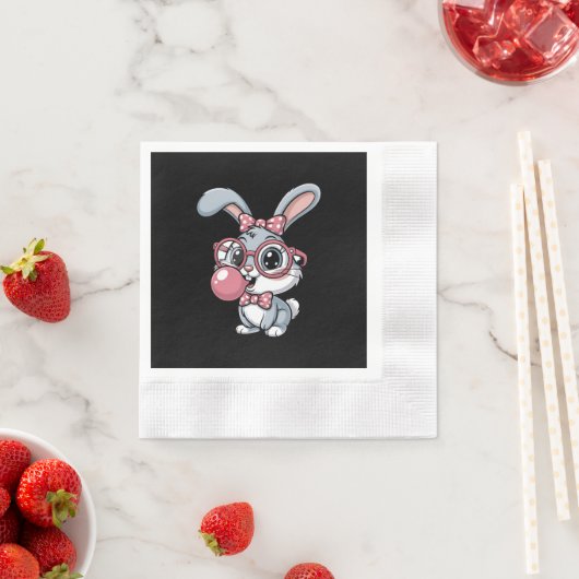 Cute Bunny with Glasses Blowing Bubble Gum Serviette (Beispiel)