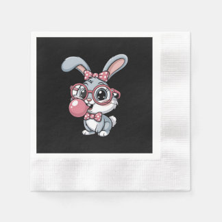 Cute Bunny with Glasses Blowing Bubble Gum Serviette