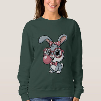 Cute Bunny with Glasses Blowing Bubble Gum Sweatshirt
