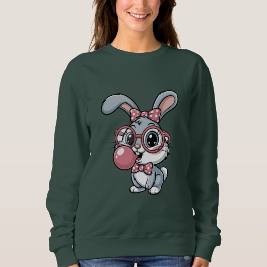 Cute Bunny with Glasses Blowing Bubble Gum Sweatshirt (Vorderseite)