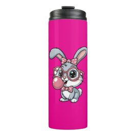 Cute Bunny with Glasses Blowing Bubble Gum Thermosbecher