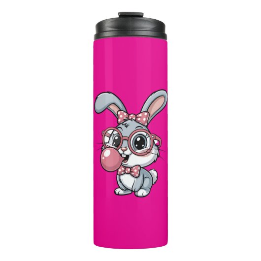 Cute Bunny with Glasses Blowing Bubble Gum Thermosbecher (Vorderseite)