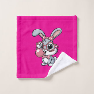 Cute Bunny with Glasses Blowing Bubble Gum Waschlappen