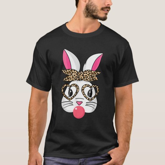 Cute Bunny With Leopard Bandana Heart Glasses East T-Shirt (Vorderseite)