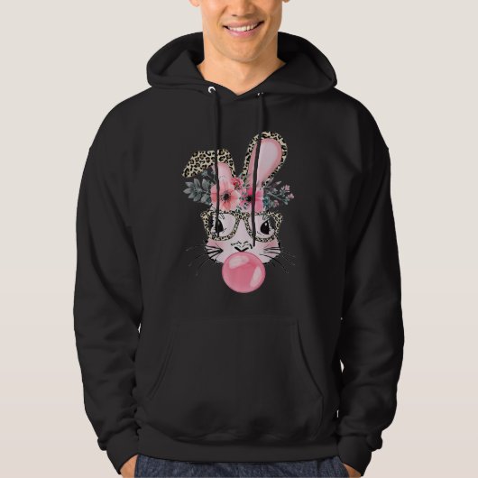 Cute Bunny With Leopard Glasses Bubblegum Easter D Hoodie (Vorderseite)
