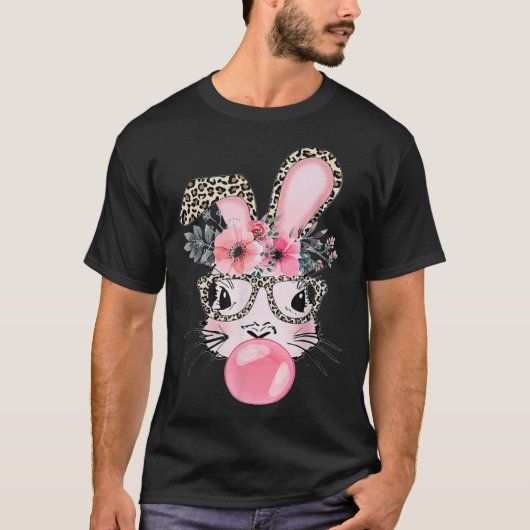 Cute Bunny With Leopard Glasses Bubblegum Easter D T-Shirt (Vorderseite)