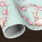 Cute Bunny with Pink Easter Eggs and Wreaths Geschenkpapier