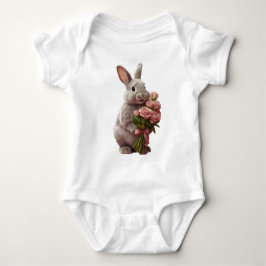  “Cute Bunny with Pink Roses” Adorable Art Design Baby Strampler