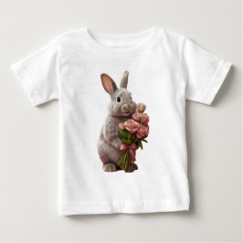  “Cute Bunny with Pink Roses” Adorable Art Design Baby T-shirt