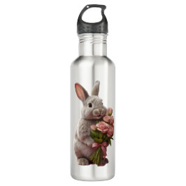  “Cute Bunny with Pink Roses” Adorable Art Design Edelstahlflasche