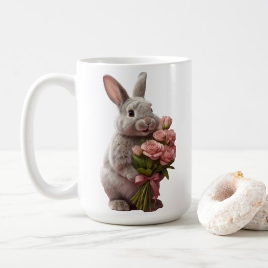  “Cute Bunny with Pink Roses” Adorable Art Design Kaffeetasse (Mit Donut)