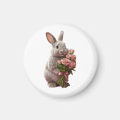  “Cute Bunny with Pink Roses” Adorable Art Design Magnet (Vorne)
