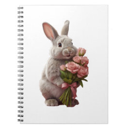 “Cute Bunny with Pink Roses” Adorable Art Design Notizblock
