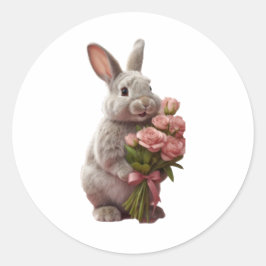  “Cute Bunny with Pink Roses” Adorable Art Design Runder Aufkleber