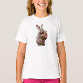  “Cute Bunny with Pink Roses” Adorable Art Design T-Shirt