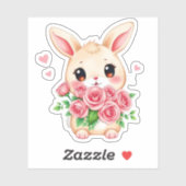 Cute bunny with roses Custom-Cut Vinyl Sticker (Blatt)