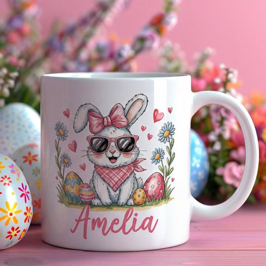Cute Bunny with Sunglasses Custom Name Easter Gift Kaffeetasse