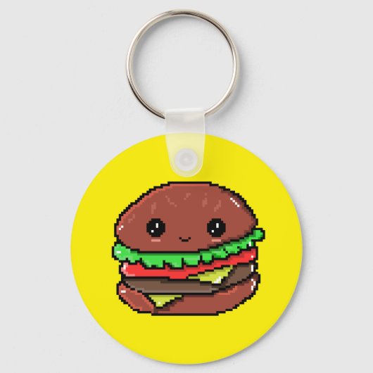 Cute Burger Kawaii 8 bit pixel yellow Schlüsselanhänger (Vorderseite)