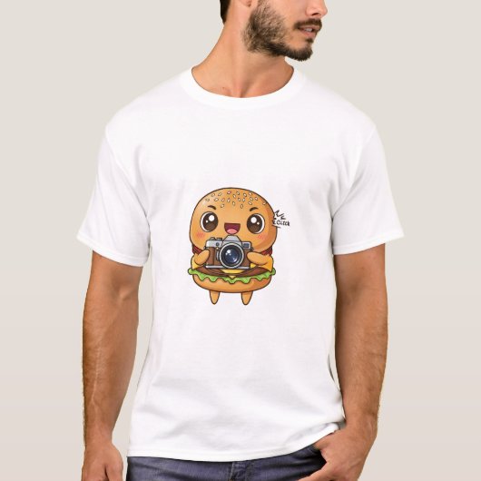Cute Burger Photographer Cartoon with Retro Camera T-Shirt (Vorderseite)