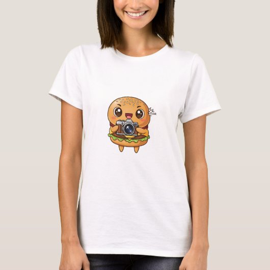 Cute Burger Photographer Cartoon with Retro Camera T-Shirt (Vorderseite)