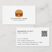 Cute Burger QR Code Restaurant Visitenkarte (Vorne/Hinten)
