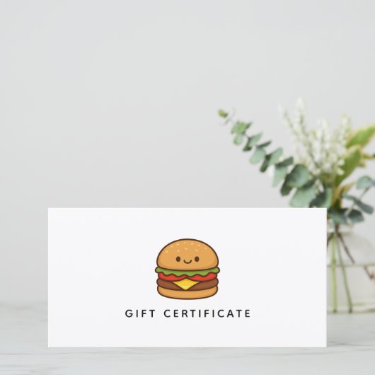 Cute Burger Restaurant Business Gift Certificate (Stehend Vorderseite)
