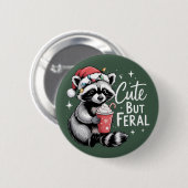 Cute But Feral Christmas Raccoon Funny Animal Button (Vorne & Hinten)
