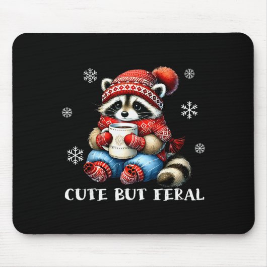 Cute But Feral Raccoon Drink Hot Cocoa Christmas W Mousepad (Vorne)