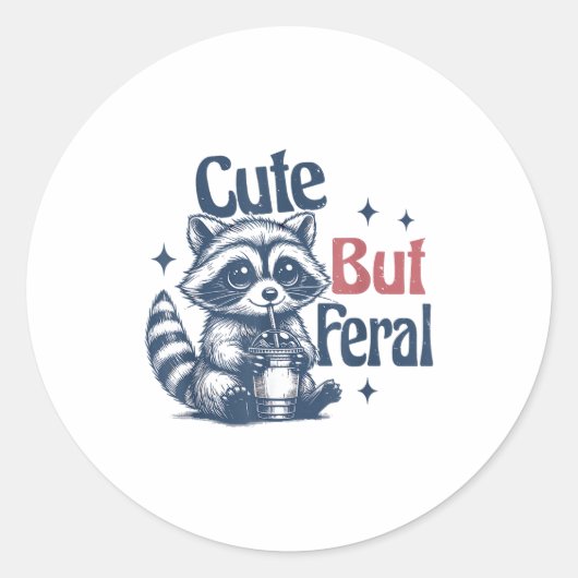 Cute But Feral Raccoon Drinking Boba Toddler Vinta Runder Aufkleber (Vorderseite)