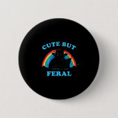 Cute But Feral Raccoon With Rainbow Funny Raccoon  Button (Vorderseite)