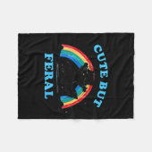 Cute But Feral Raccoon With Rainbow Funny Raccoon  Fleecedecke (Vorderseite (Horizontal))