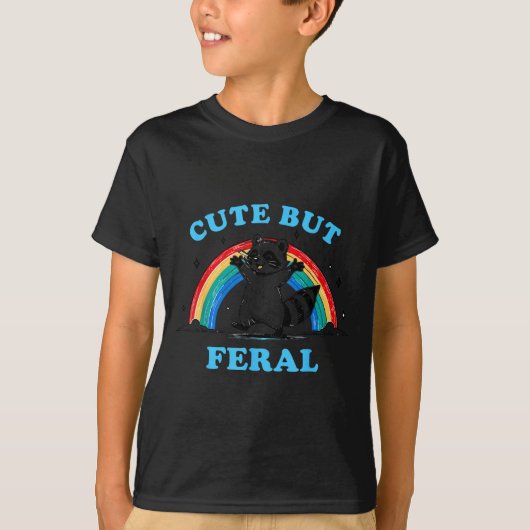 Cute But Feral Raccoon With Rainbow Funny Raccoon  T-Shirt (Vorderseite)