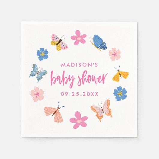 Cute Butterflies Baby Shower Serviette (Vorderseite)