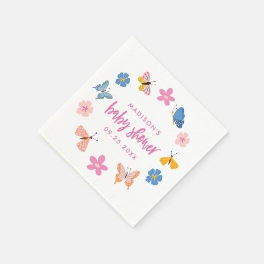 Cute Butterflies Baby Shower Serviette (Ecke)