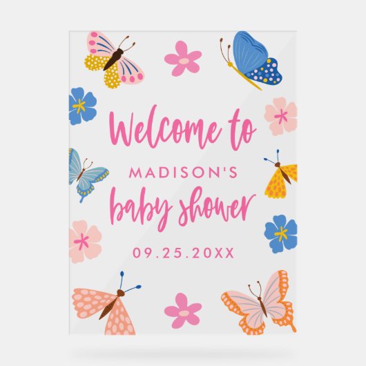 Cute Butterflies Baby Shower Welcome Acrylschild (Vorderseite)