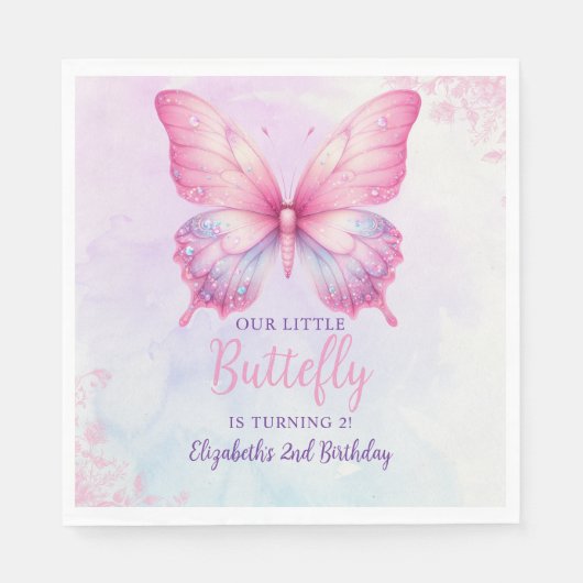 Cute Butterfly Birthday Girl Party Serviette (Vorderseite)