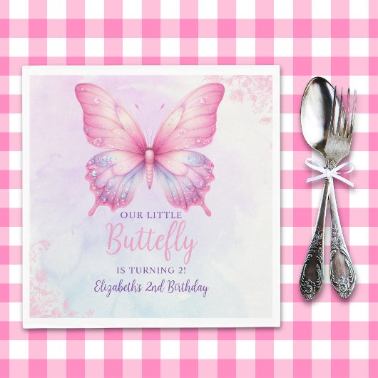 Cute Butterfly Birthday Girl Party Serviette