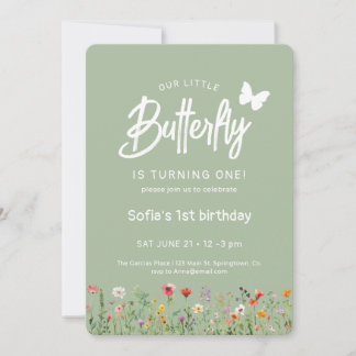 Cute Butterfly First Birthday Invitation Einladung