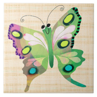 Cute Butterfly in Blue Ceramic Tile Fliese